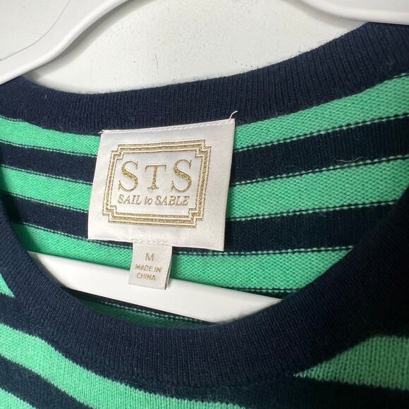 Sail to Sable Green & Navy Stripe Fringe Sweater Size M - Picture 2 of 7